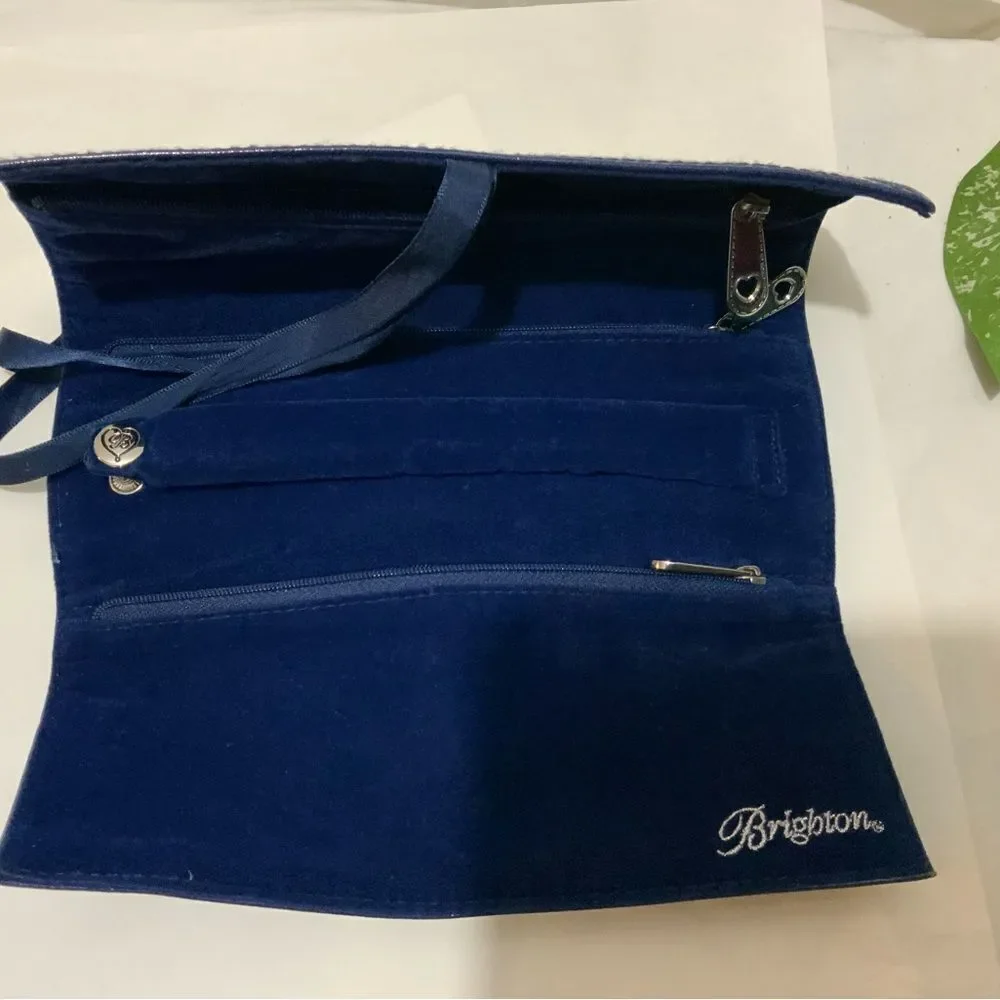 Brighton Jewelry Roll Anchors Aweigh Seaside Chic Velvet White Blue Trav…